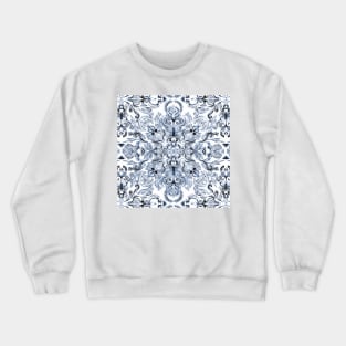 Indigo, Navy Blue and White Calligraphy Doodle Pattern Crewneck Sweatshirt